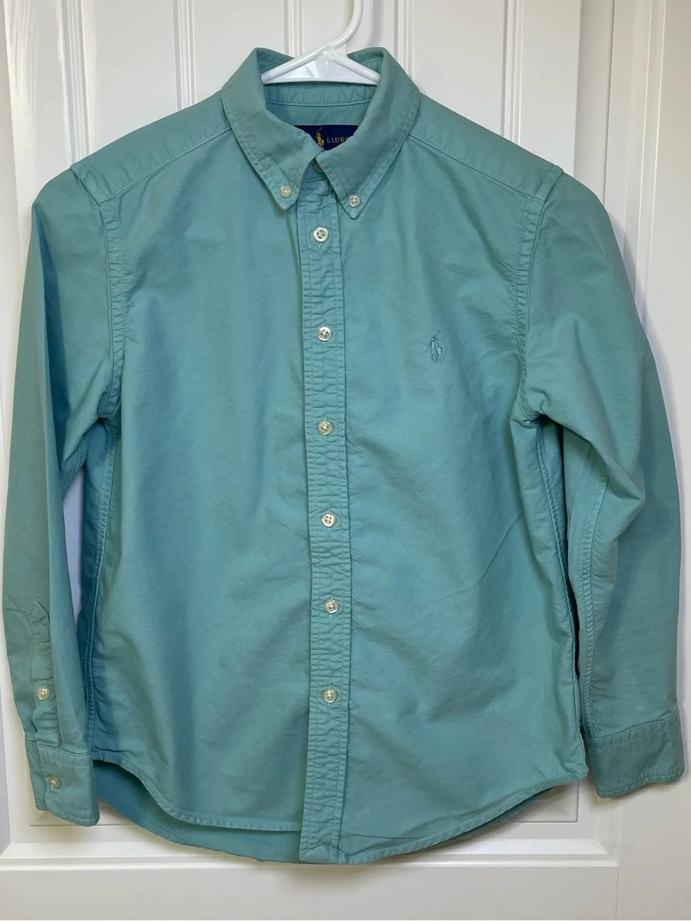 Ralph Lauren Boys Med. (10-12) Seafoam Green Long Sleeve Button Down Shirt Pony